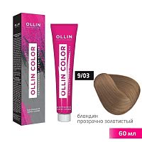 Крем-краска для волос OLLIN Color 9/03 блондин прозрачно-золотистый, 60 мл